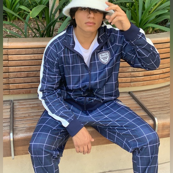 Men's Fila Navy | Teal | White Plaid Casual Outfit Set Tracksuits NWT - Picture 8 of 9